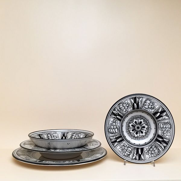 DINNERWARE SET; DESIGN: GEOMETRIC- BLACK AND WHITE